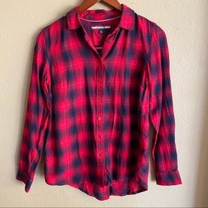 Tommy Hilfiger Fuchsia & Navy Blue Button Up Shirt Size XS